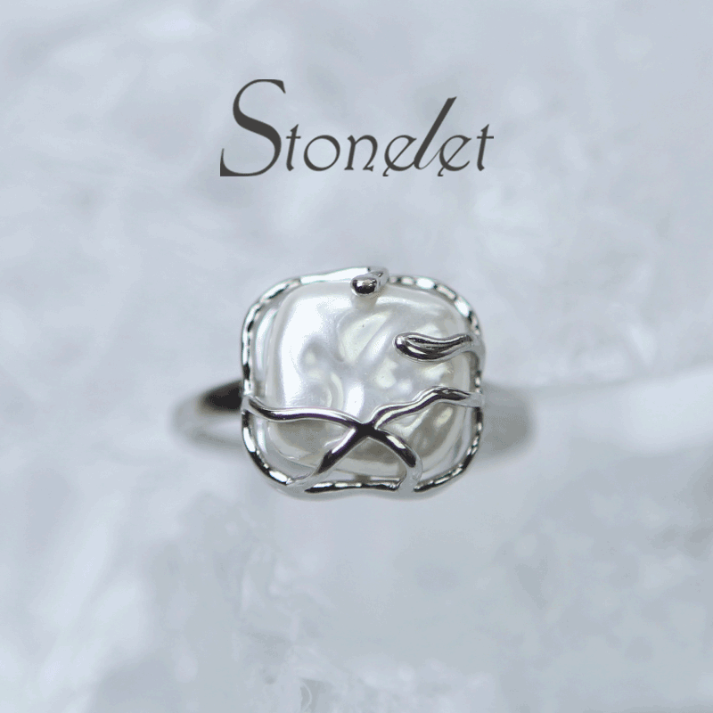 Stonelet Irregular Pearl Metal Ring Adjustable Unique Chic Elegant Minimalist Daily Date Gift Accessory