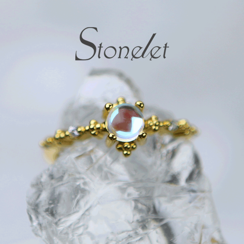 Stonelet Moonstone Ring French Vintage Enchanted Elegant Delicate Mystical Dream Date Daily Gift Accessory