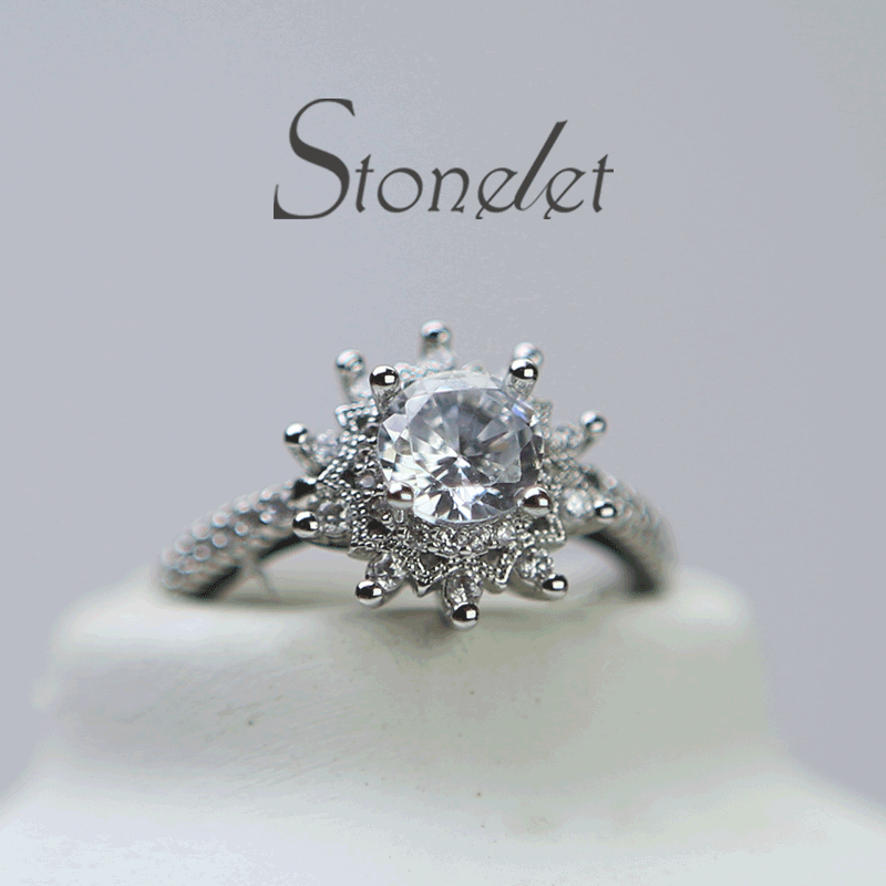 Stonelet Floral Simulated Diamond Ring 0.8ct Adjustable Fairytale Sparkling Romantic Elegant Wedding Ceremony Prop