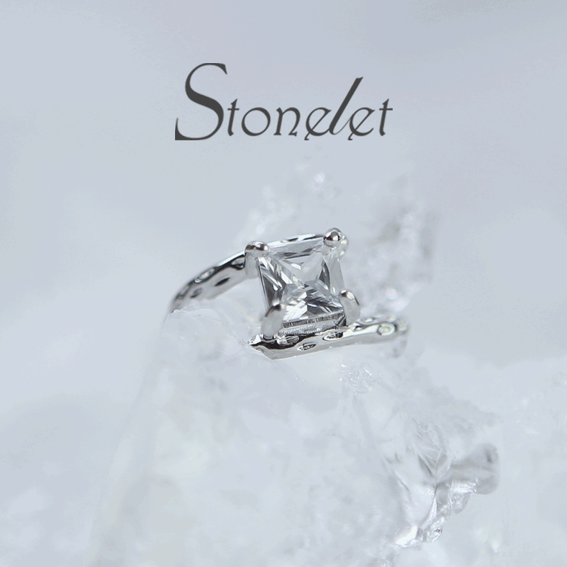 Stonelet Square Crystal Stackable Ring Adjustable Trendy Minimalist Chic Edgy Unique Daily Party Gift Accessory
