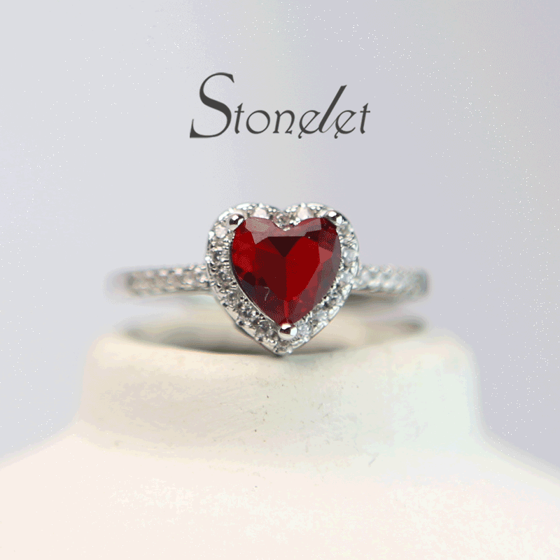 Stonelet Heart Glow 1ct Silver Ring – 5 Colors of Love