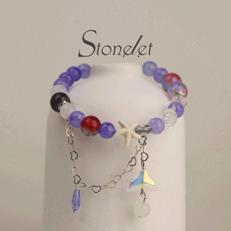 Stonetet Ocean Whisper Bracelet Mermaid Tail Tassel Design Ethereal Coastal Vibe Trendy Gift for Girlfriend or Best Friend with Colorful Bea-6005ds and Star Charm-6005