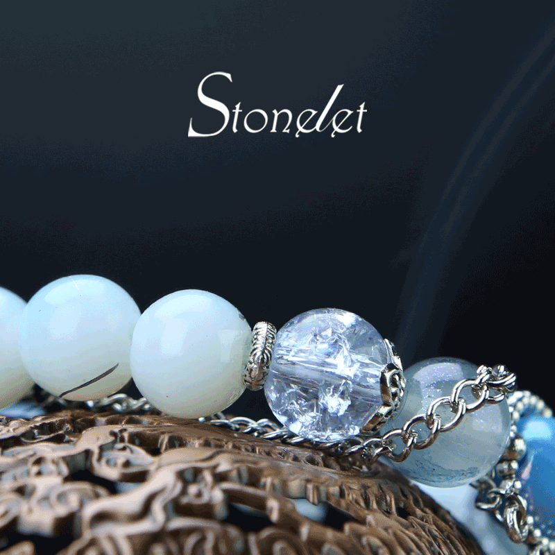 Stonelet Blue Ribbon Charm Beaded Bracelet Trendy Pop Beads Unique Sweet Style Energy Stone for Luck Gift for Best Friend-6006