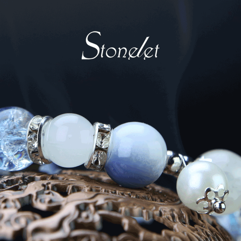 Stonelet Love in Deep Space Bracelet Icy Blue Snowflake Design Original Delicate Aesthetic Lucky Energy Stone Gift for Her-6008
