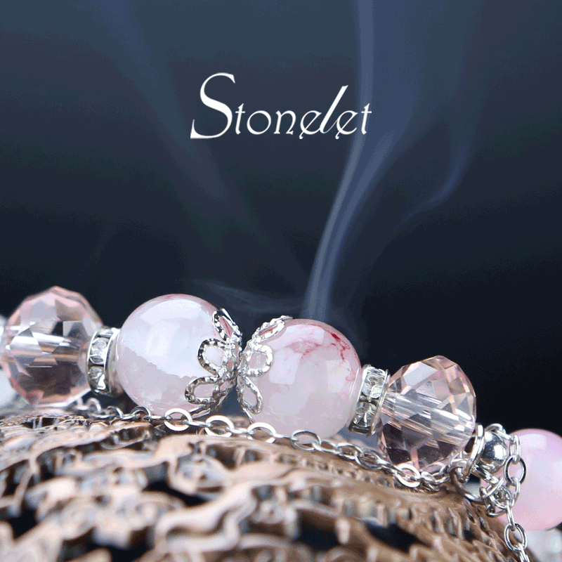 Stonelet Frosted Berry Glow Gilded Glass Bracelet Pink Crystal-Inspired Long Chain Design Clear Glass Accent Unique Delicate Aesthetic-6027