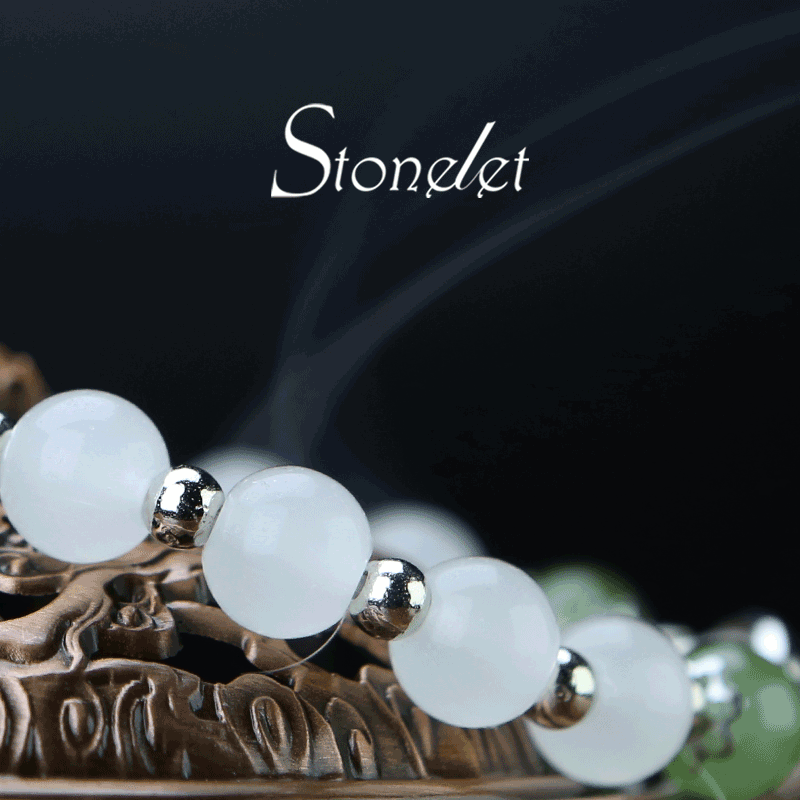 Stonelet Green White Cat’s Eye Bracelet Jade-Inspired Elegant Unique Design Delicate Friendship Jewelry Lucky Beaded Bracelet for Students Gift for Best-6032 Friends