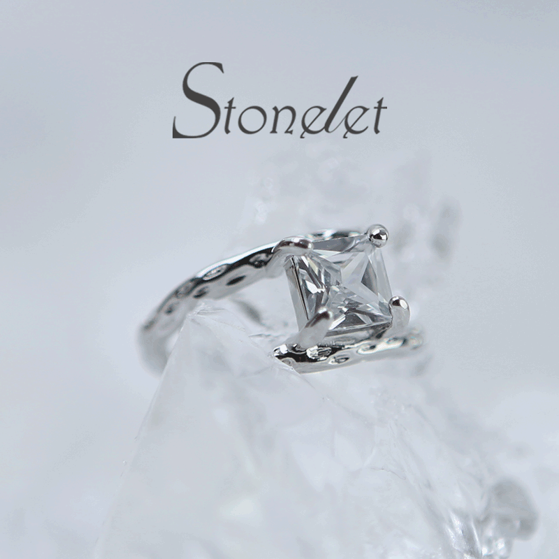 Stonelet Square Crystal Stackable Ring Adjustable Trendy Minimalist Chic Edgy Unique Daily Party Gift Accessory