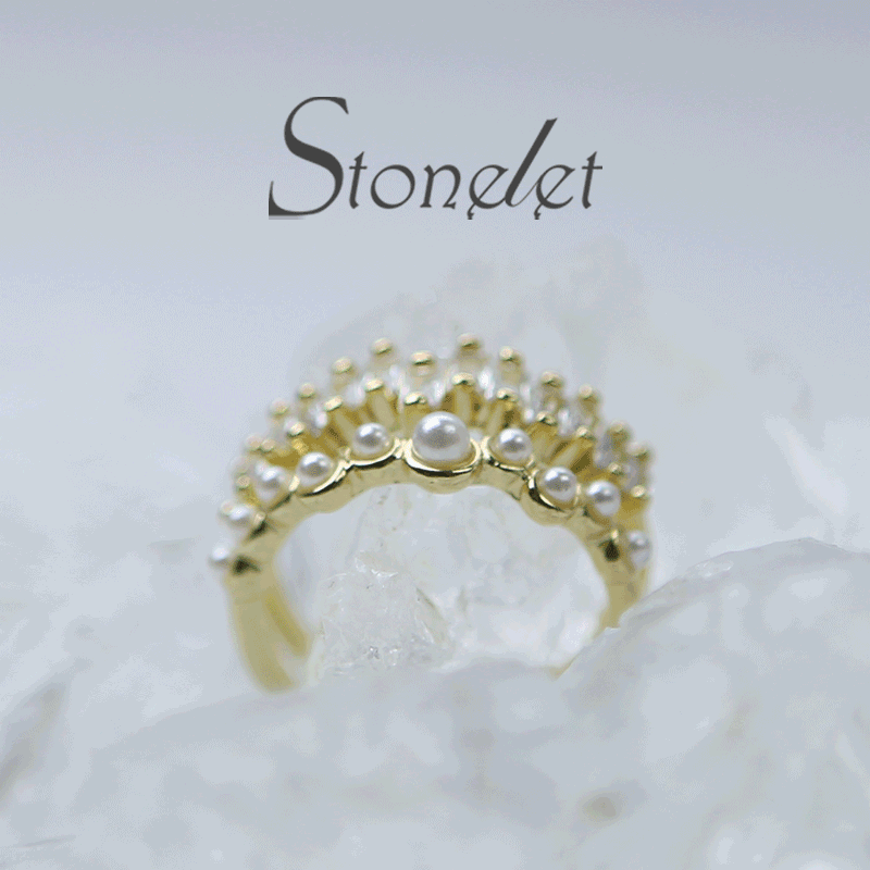 Stonelet Zircon Pearl Double Layer Ring French Gentle Adjustable Elegant Unique Chic 2025 Party Street Date Gift Accessory