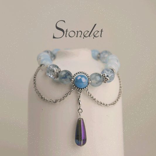 Stonelet Blue Ribbon Charm Beaded Bracelet Trendy Pop Beads Unique Sweet Style Energy Stone for Luck Gift for Best Friend-6006