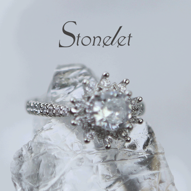 Stonelet Floral Simulated Diamond Ring 0.8ct Adjustable Fairytale Sparkling Romantic Elegant Wedding Ceremony Prop