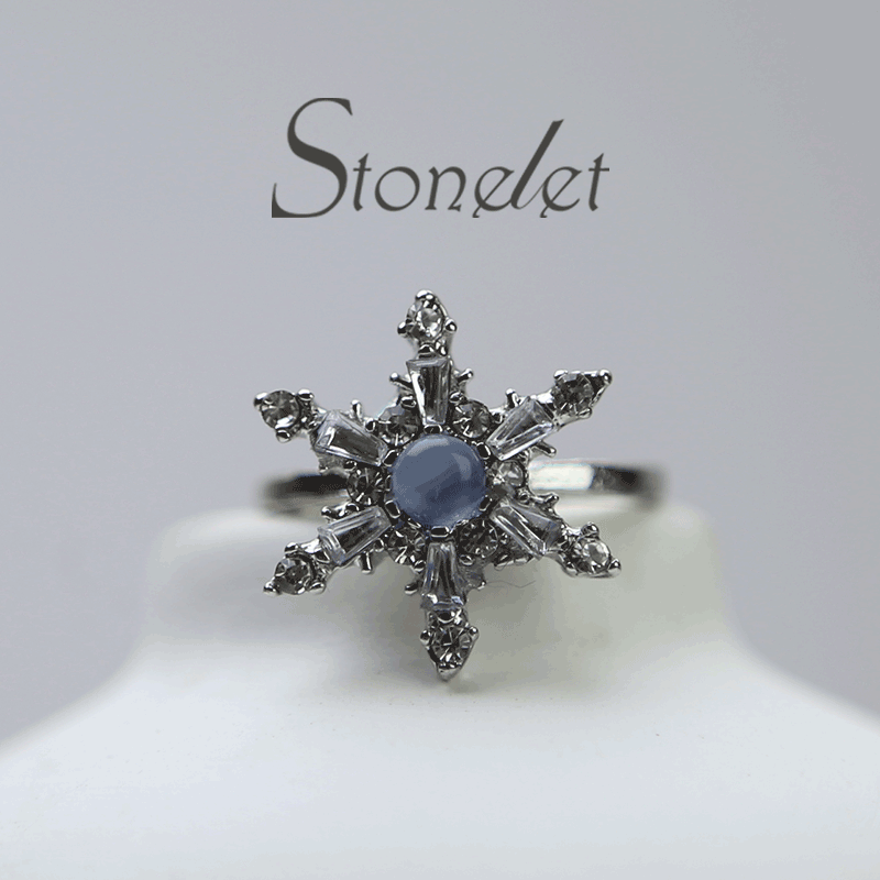 Stonelet Blue Zircon Snowflake Ring Adjustable Chic Elegant Unique Versatile Dinner Date Street Style Gift Accessory
