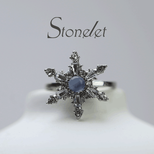 Stonelet Blue Zircon Snowflake Ring Adjustable Chic Elegant Unique Versatile Dinner Date Street Style Gift Accessory