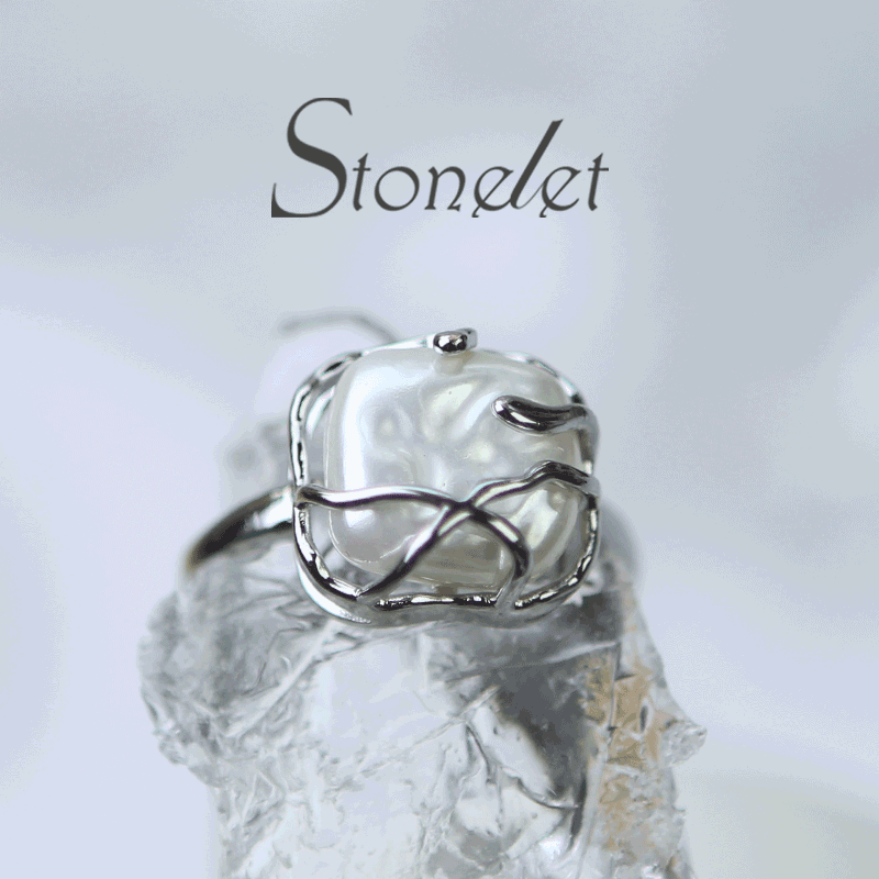 Stonelet Irregular Pearl Metal Ring Adjustable Unique Chic Elegant Minimalist Daily Date Gift Accessory