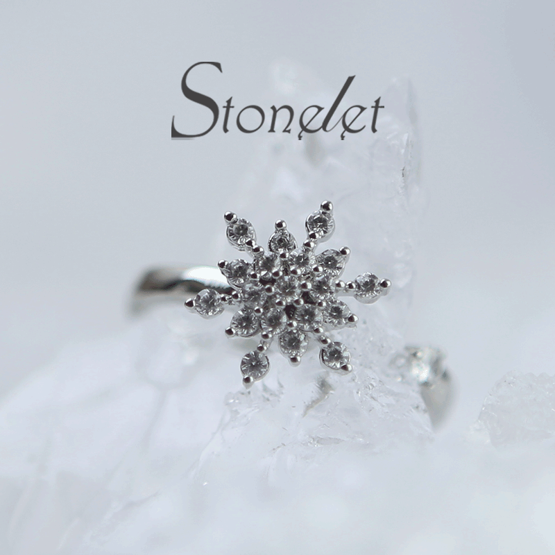 Stonelet Snowflake Rotatable Ring Adjustable Stylish UniqueDainty Eye-catching Party Daily Gift Fashion Accessory