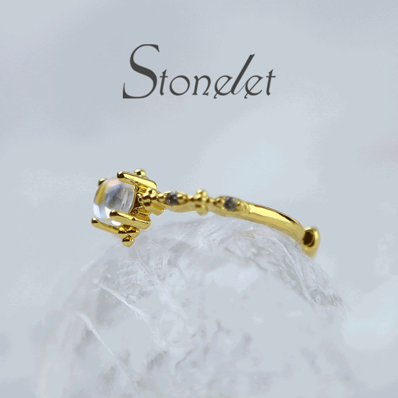 Stonelet Moonstone Ring French Vintage Enchanted Elegant Delicate Mystical Dream Date Daily Gift Accessory