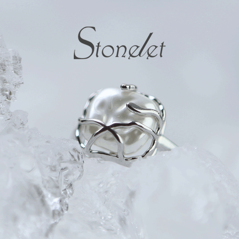 Stonelet Irregular Pearl Metal Ring Adjustable Unique Chic Elegant Minimalist Daily Date Gift Accessory