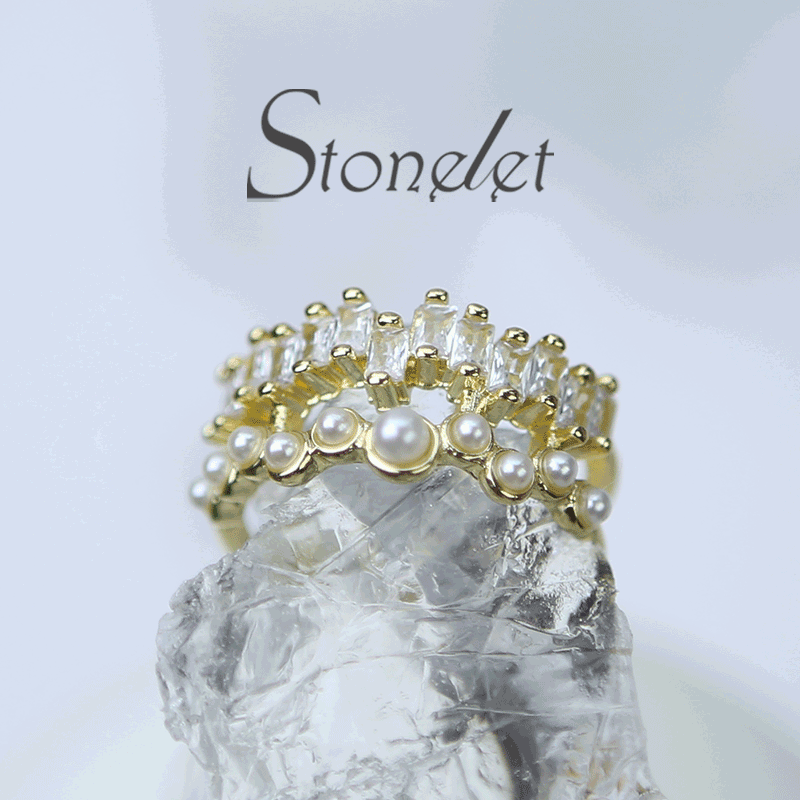 Stonelet Zircon Pearl Double Layer Ring French Gentle Adjustable Elegant Unique Chic 2025 Party Street Date Gift Accessory