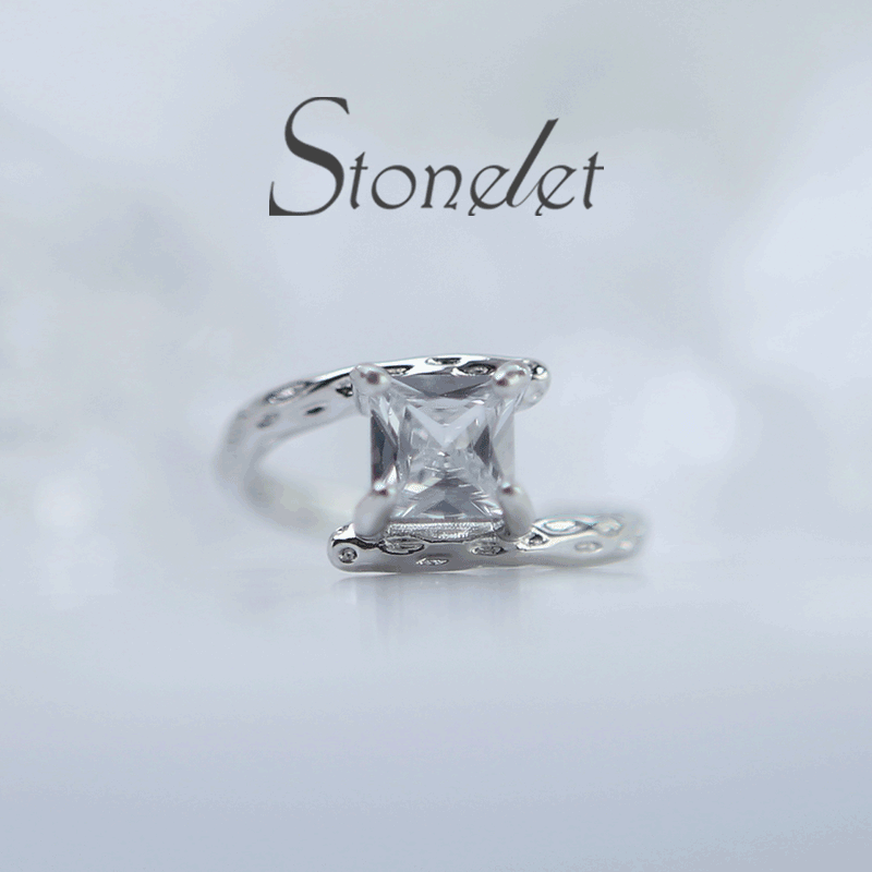 Stonelet Square Crystal Stackable Ring Adjustable Trendy Minimalist Chic Edgy Unique Daily Party Gift Accessory