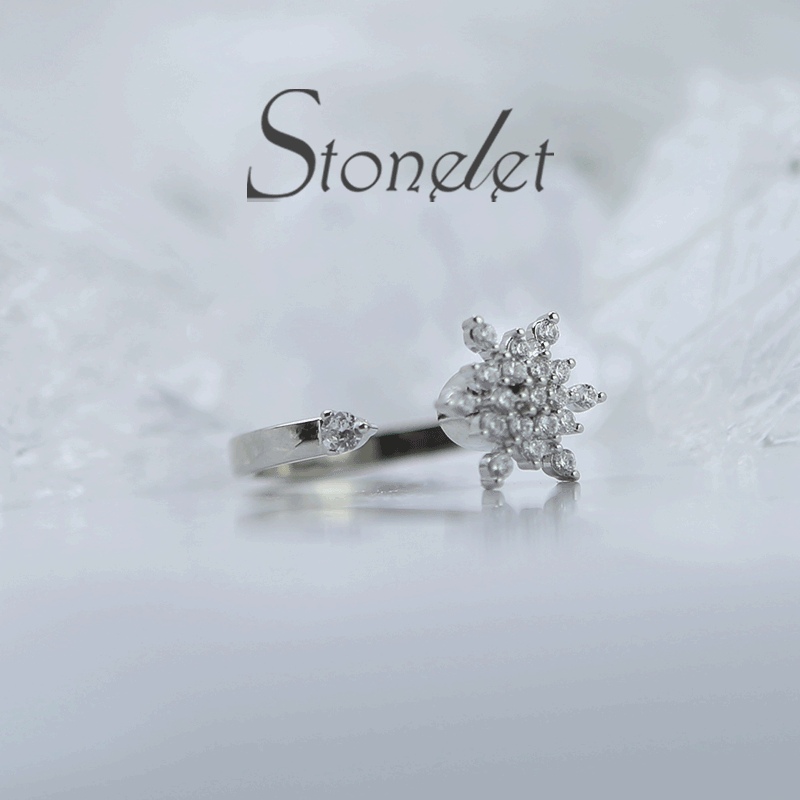 Stonelet Snowflake Rotatable Ring Adjustable Stylish UniqueDainty Eye-catching Party Daily Gift Fashion Accessory
