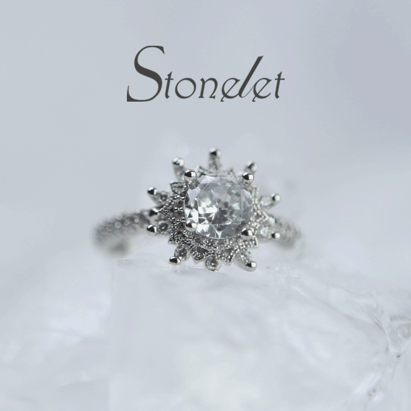 Stonelet Floral Simulated Diamond Ring 0.8ct Adjustable Fairytale Sparkling Romantic Elegant Wedding Ceremony Prop