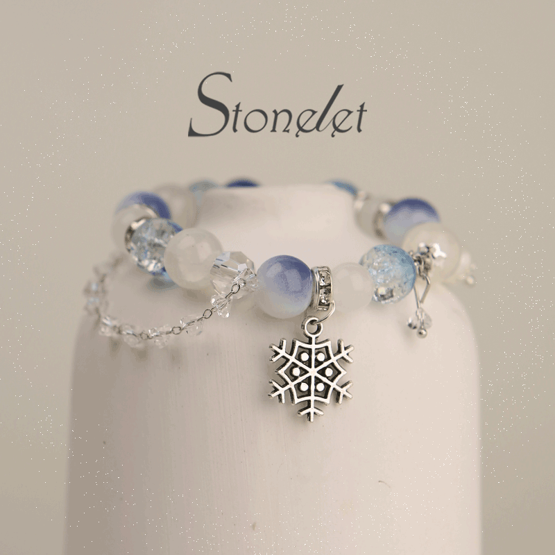 Stonelet Love in Deep Space Bracelet Icy Blue Snowflake Design Original Delicate Aesthetic Lucky Energy Stone Gift for Her-6008