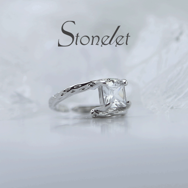 Stonelet Square Crystal Stackable Ring Adjustable Trendy Minimalist Chic Edgy Unique Daily Party Gift Accessory