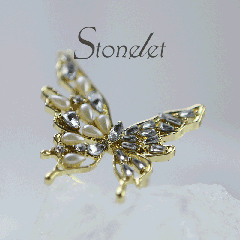 Stonelet Butterfly Pearl Zircon Ring Adjustable 3D Elegant Dainty Sparkling Princess Chic Date Party Gift Accessory