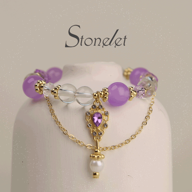 Stonelet Violet Glass Beaded Bracelet Elegant Petite Design Ethereal Style Unique Gift for Her Empowering Confidence Energy-6009