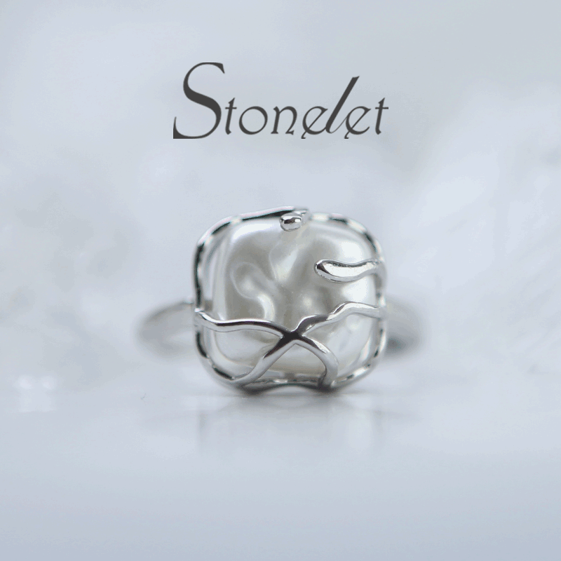 Stonelet Irregular Pearl Metal Ring Adjustable Unique Chic Elegant Minimalist Daily Date Gift Accessory